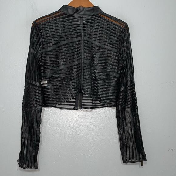 Cyber Goth Juniors Size Medium Black Faux Leather Mesh Sheer Cropped Jacket Punk - Picture 5 of 12